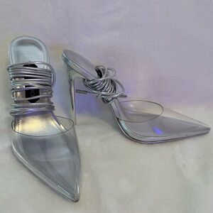 Jessica Rich - Bella Stiletto's Silver High Heeled Sexy Wrap up Ankle Straps